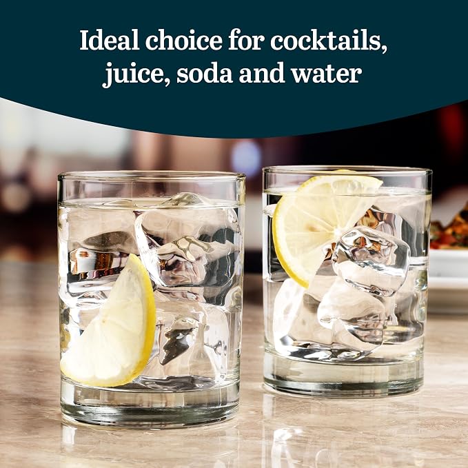 Libbey 918CD Heavy Base Double Old Fashioned Glasses - Elegant Whiskey Glasses Set of 12 - Dishwasher Safe Cocktail Glass for Cocktails, Juice, and More