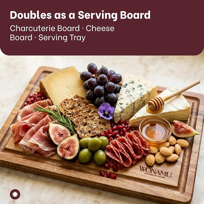 WONAMU Small Acacia Cutting Board Non Toxic, Wood Cutting Boards Gift Set | Acacia Wood Cutting Boards for Kitchen, Cotton Cloth & Gift Box Included, Housewarming Gifts New Home, Charcuterie Tray