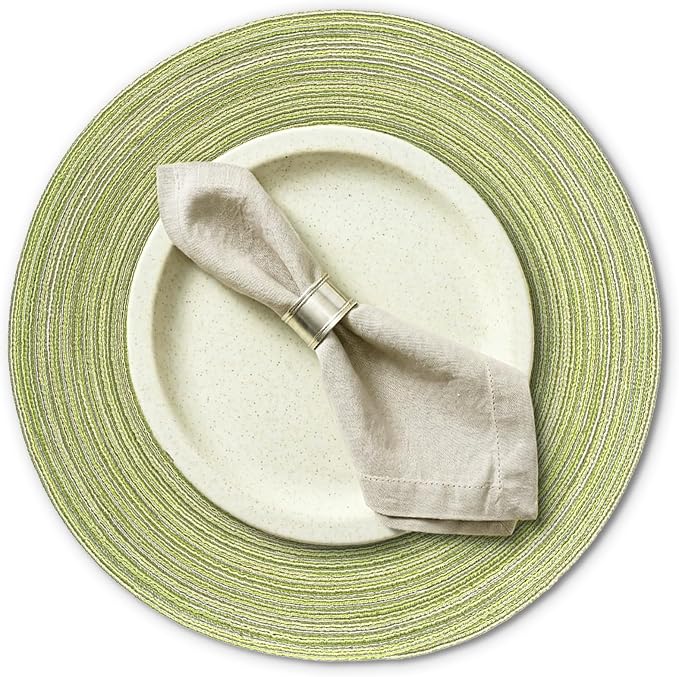AHHFSMEI Round Braided Placemats Set of 6 Woven Table Mats for Dining Table Heat Resistant Easy to Clean Perfect for Kitchen & Home Decor (Light Green)