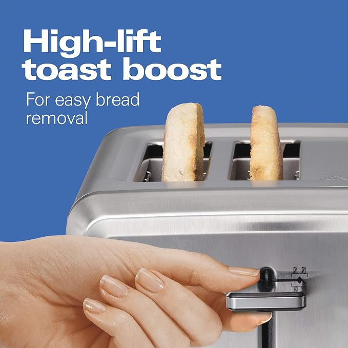 Hamilton Beach 4 Slice Toaster with Extra-Wide Slots, Bagel Setting, Toast Boost, Slide-Out Crumb Tray, Auto-Shutoff & Cancel Button, Digital with Defrost Function, Stainless Steel (24796)