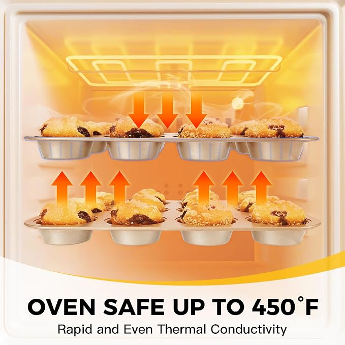 Bakeware Sets, Baking Pans Set, Nonstick Oven Pan for Kitchen with Wider Grips, 10-Piece Including Rack, Cookie Sheet, Cake Pans, Loaf Pan, Muffin Pan, Pizza Pan - Champagne Gold