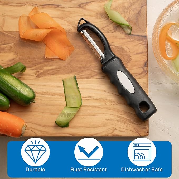 Premium Swivel Vegetable Peeler, Soft Grip Handle and Ultra Sharp Stainless Steel Blades - Perfect Kitchen Peeler For Veggie, Fruit, Potato, Carrot, Apple - Black - Set of 2