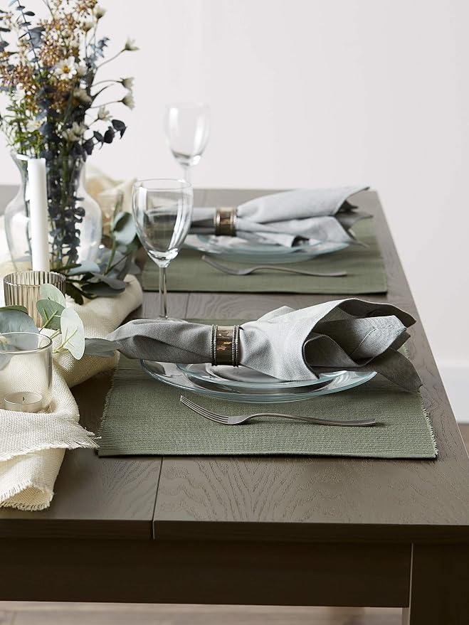 DII Basic Everyday Ribbed Tabletop 100% Cotton, Placemat Set, 13x19, Artichoke, 6 Piece