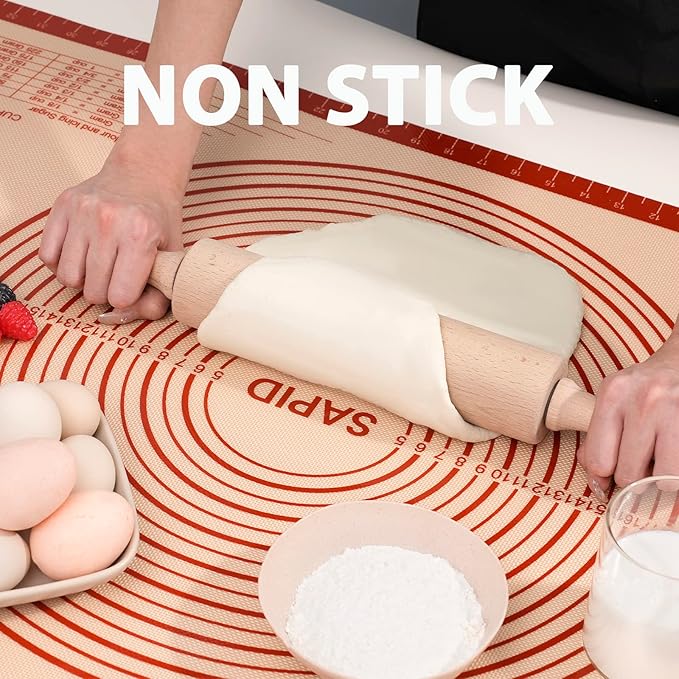 Sapid Thick Silicone Pastry Mat Baking Dough Rolling Extra Large 24" x 36" | Non-slip with Measurements for Non-stick Dough Rolling, Pie Crust, Kneading Mats, Countertop, Placement Mats (Red)