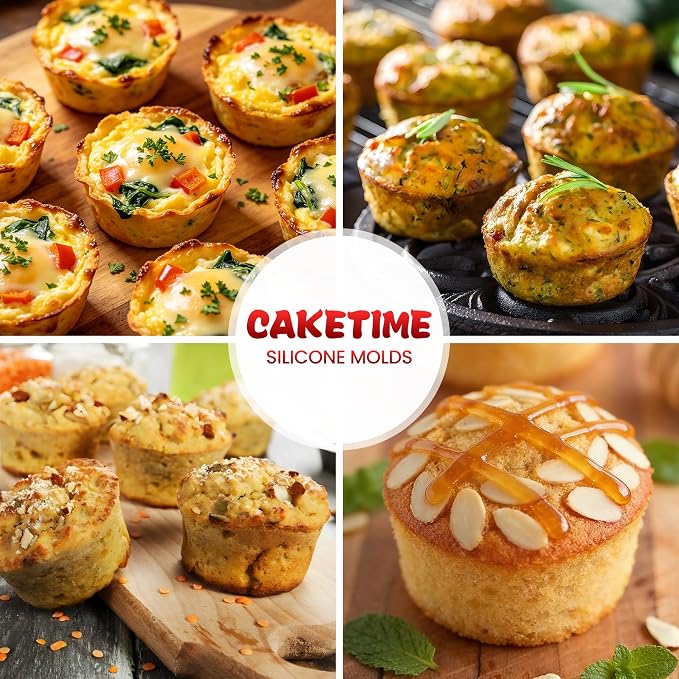 CAKETIME Silicone Muffin Pans for Air Fryer, Oven Baking Nonstick | Food-Grade, for Egg Bites, Muffins, Cupcakes, Mini Quiche 2 Pack