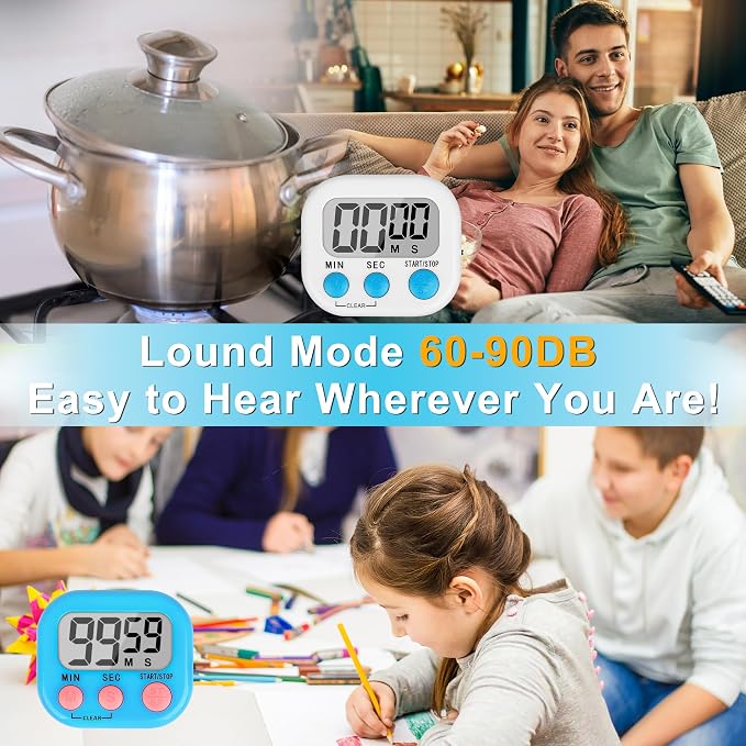 ZILLEEN Classroom Timer for Kids Teachers 6 Pack Digital Timers Blue White | Strong Magnetic, Large Screen, Big Button, Teacher Classroom Must Haves Kitchen Timers for Cooking Egg Exercise Study