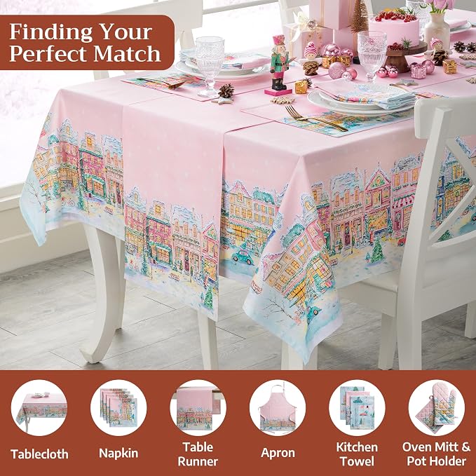 Maison d' Hermine Placemats Set of 4 Reusable 100% Cotton (13"x19") | Cloth Place Mats Washable Table Mats for Kitchen Dining Party Wedding Home Thanksgiving Christmas - Christmas Market - Pink
