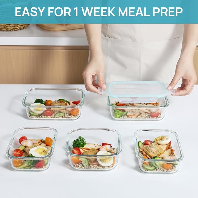 Vtopmart 18Pack Glass Food Storage Containers with Lids, Meal Prep Containers, Airtight Lunch Containers Leak Proof Locking Lids for Microwave, Oven, Freezer, Dishwasher