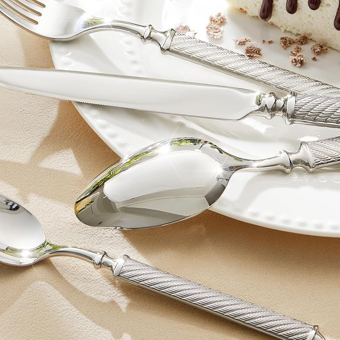Silverware Set for 12, 60 Piece Flatware Set, 18/10 Stainless Steel | Retro Rope Handles, Hot Forged, Mirror Polished, Dishwasher Safe, Rust Resistant, for Home, Weddings & Housewarming