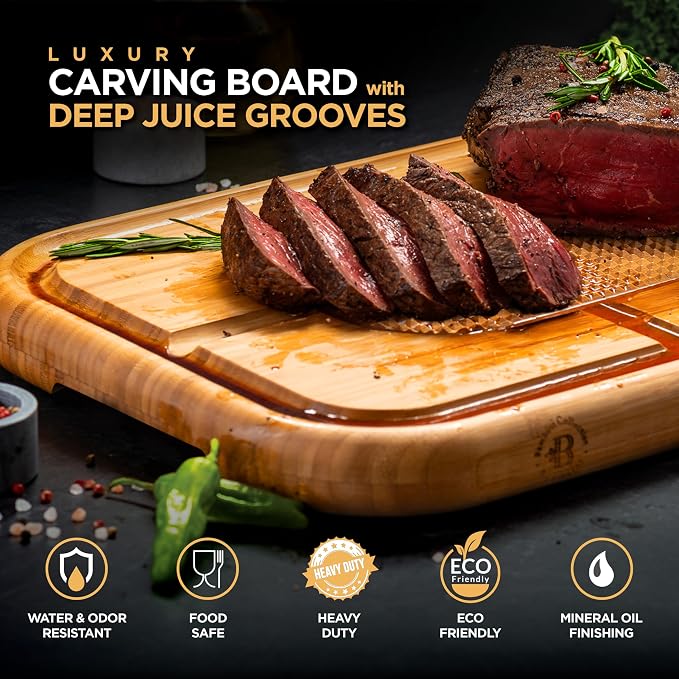 Personalized Cutting Board - Custom Engraved Bamboo Meat Carving Board with Spikes + Juice Groove, BBQ Grill Cutting Board Gift for Dad, Grandpa, Men, Fathers Day, Birthday, Grilling Accessories