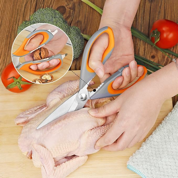 Asdirne Kitchen Scissors Set, Knife-Grade Stainless Steel, TPR Comfortable Handle All Purpose Scissors, Include One Poultry Shears and Four Different Sizes of Cooking Scissors, Perfect Kitchen Partner
