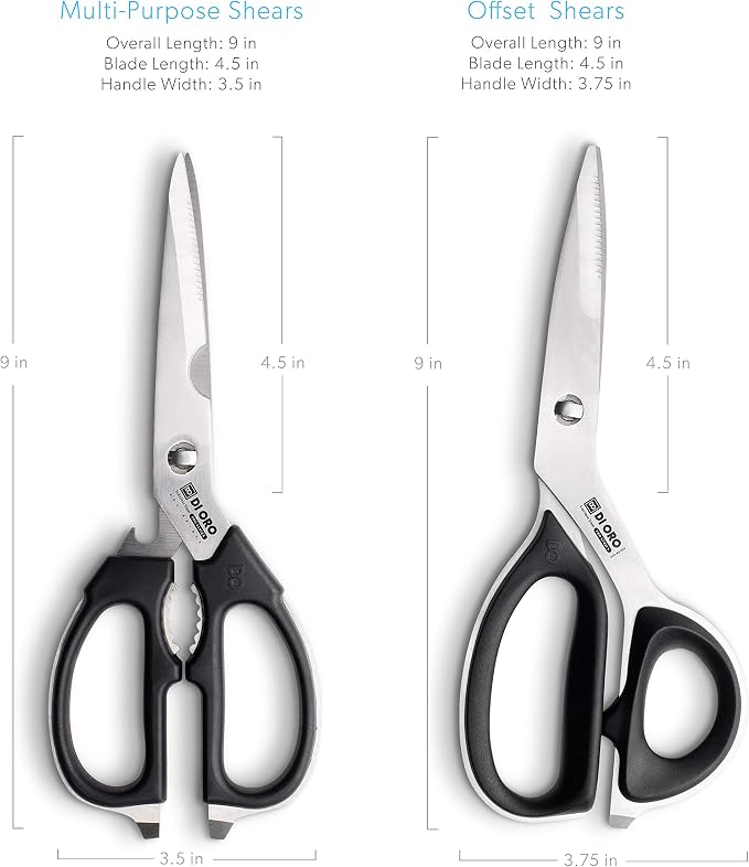 DI ORO Kitchen Shears - Heavy-Duty Stainless Steel Scissors | Cuts poultry, herbs, meat, and packaging; Comes apart for a full dishwasher clean; Micro-serrated blades grip and hold