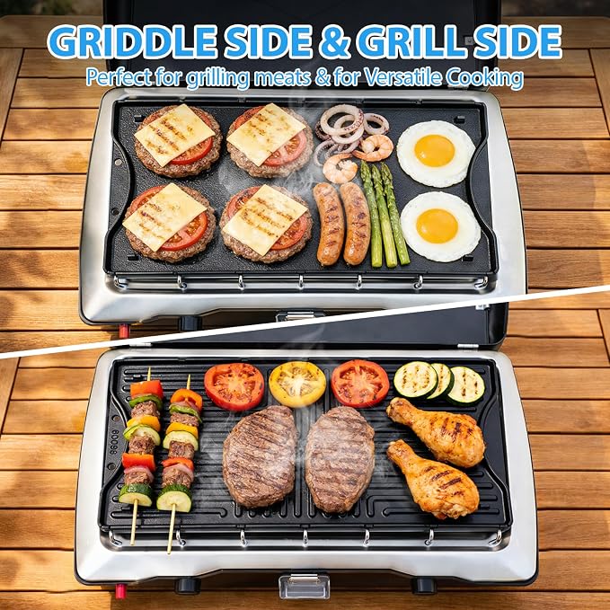 Utheer Ceramic Reversible Griddle for Coleman Cascade & Triton, 17.4 x 8.5 | Flat & Ribbed Camping Griddle with Ceramic Nonstick Surface, Built-In Storage Fit & No-Wobble Base, for 2-Burner Camp Stoves