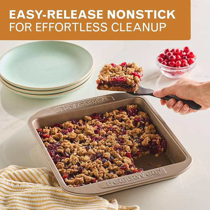 Farberware Bakeware Dishwasher Safe, 9-Inch Square Cake Pan - Mocha