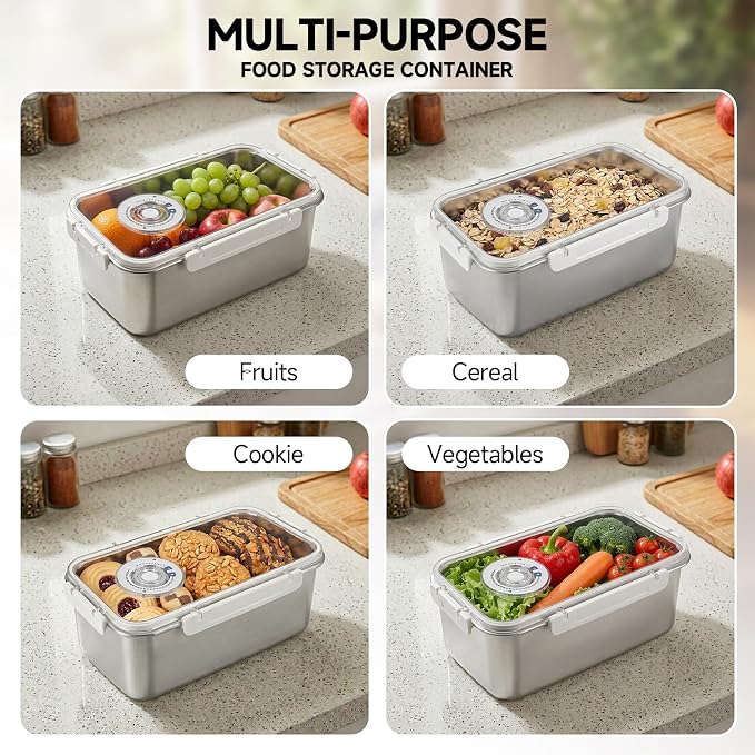 Large Stainless Steel Bread Storage Box with Lid | Large Capacity, Airtight Fresh-Keeping See-through Lid, Time Recording, Perfect for Homemade Loaf, Toast, Bagel and Cookies