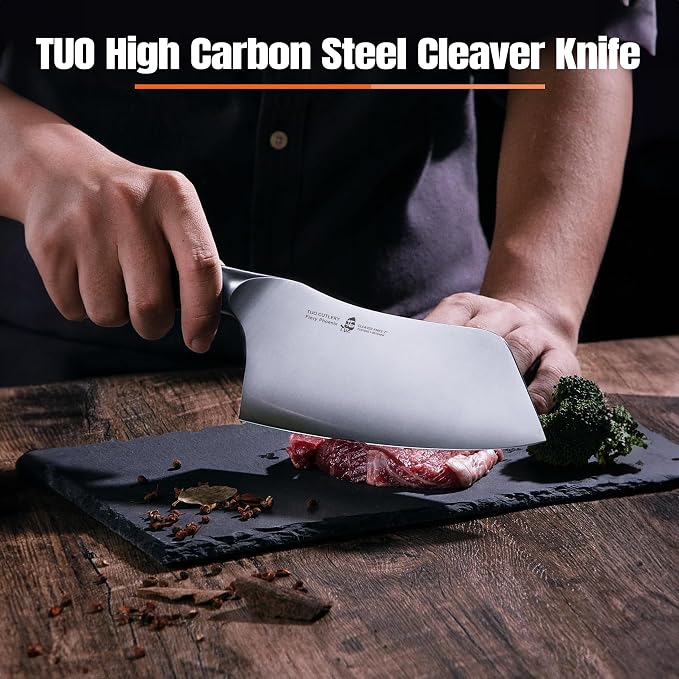TUO Vegetable Cleaver Knife, Chinese Chef Knife 7 inch Meat Cleaver with Pakkawood Handle, Stainless Steel Butcher Chopper for Home Kitchen - Fiery Phoenix Series