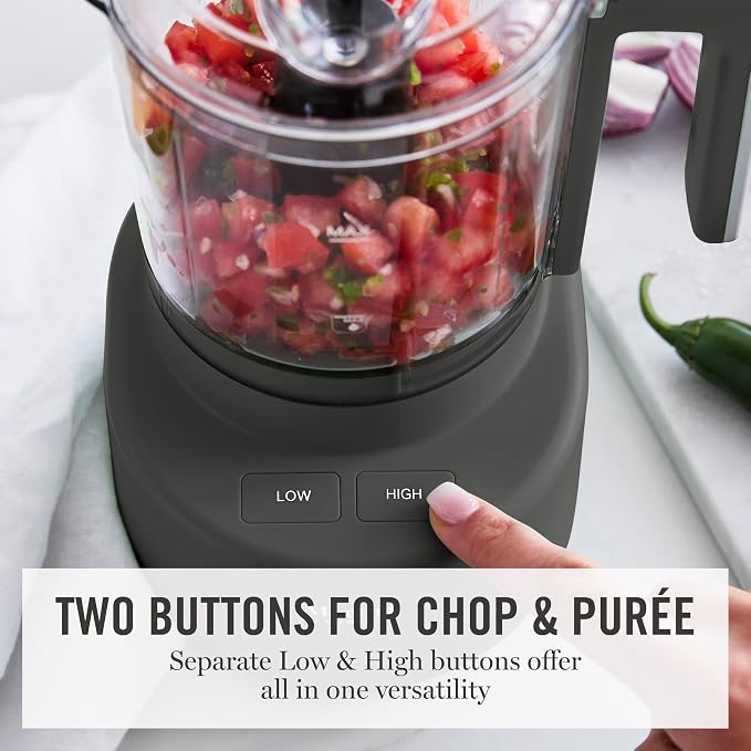 Martha Stewart 3 Cup Electric Vegetable Chopper & Mini Food Processor, Gray | 24oz BPA-Free Bowl, Stainless Steel Blades, Pour Spout, Dice, Puree, Mince, Chop Vegetables & Herbs, Dishwasher-Safe Parts