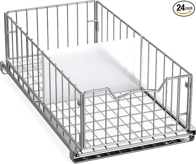 Simple Houseware Pull-Out Cabinet Sliding Basket, 17.2Dx9.7Wx5H, Chrome | Ideal for Kitchen and Bathroom Cabinet Storage Organizer, Under Sink or Pantry Organization