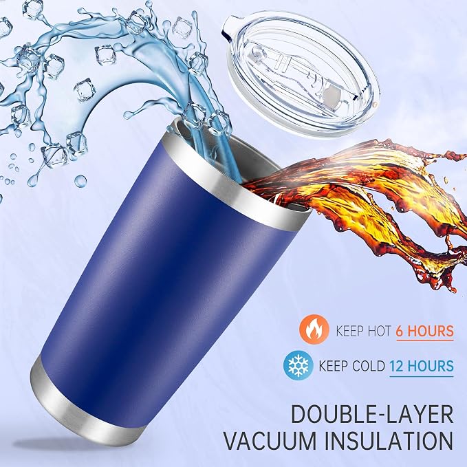 20 oz Tumblers Bulk Stainless Steel Tumbler with Lid, 6 Pack | Blue, 20oz Insulated Coffee Mug, Double Wall Vacuum, Powder Coated Cup, for Hot and Cold Drinks