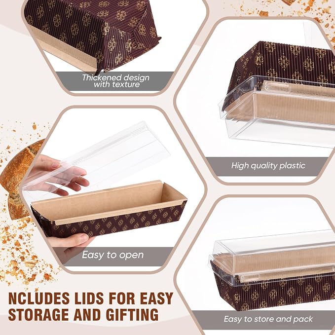 50 Pcs Paper Baking Loaf Pan with Lids Disposable Paper Pans Mold for Christmas Winter Birthday Cake Bread Bakery Holiday Gifts(10.24 x 2.56 x 1.97 Inches)