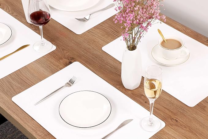 Wipeable Placemats Leather Table Mats Waterproof Heat-Resistant Easy to Clean for Dining Table Set Kitchen Table (2, White)