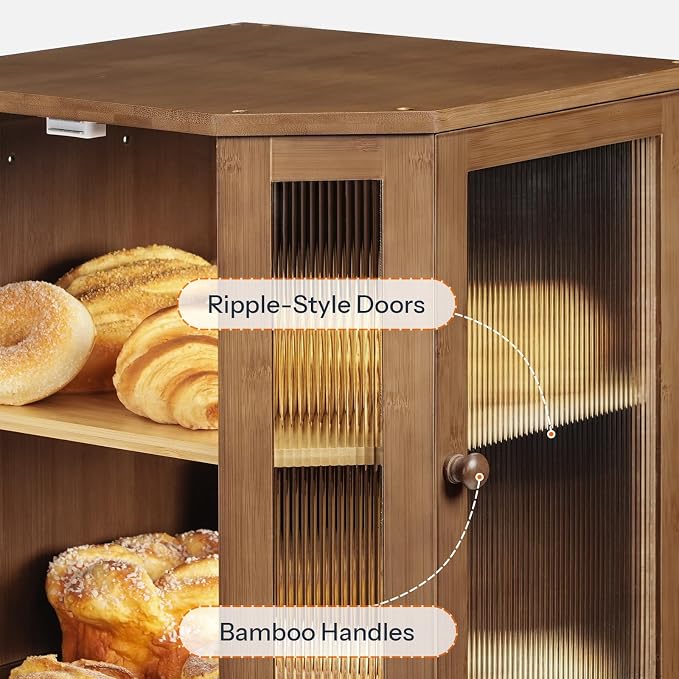 HOOBRO Bread Box, Bamboo Bread Box for Kitchen Countertop, 2-Tier Corner Bread Box, Large Capacity Bread Bin, Food Storage Box, Bread Storage Container for Kitchen, Dining Room, Brown BR12MB01