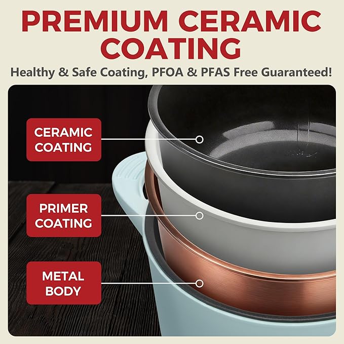 AshGlen Small Rice Cooker 2-Cup uncooked/ 4-Cup Cooked, Mini Hot Pot Electric, Mini Electric Pot, Ceramic Rice Cooker, Small Rice Steamer, Noodle & Oatmeal Cooker, Dual Modes, Single Serve, Aqua