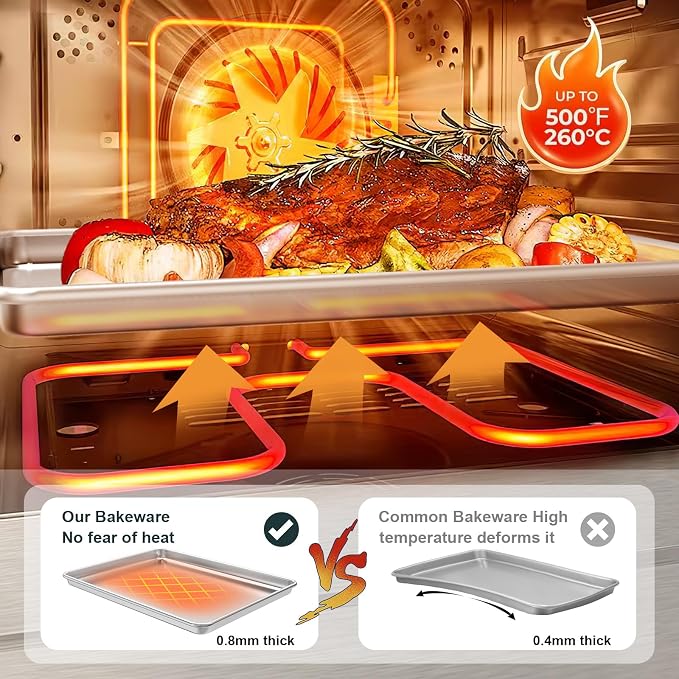 Wildone Baking Sheet with Rack Set (2 Pans + 2 Racks), Half Sheet Size | Natural Aluminum Commercial Quality Cookie Sheet with Cooling Rack, Nonstick Baking Pan, Warp Resistant & Heavy Duty