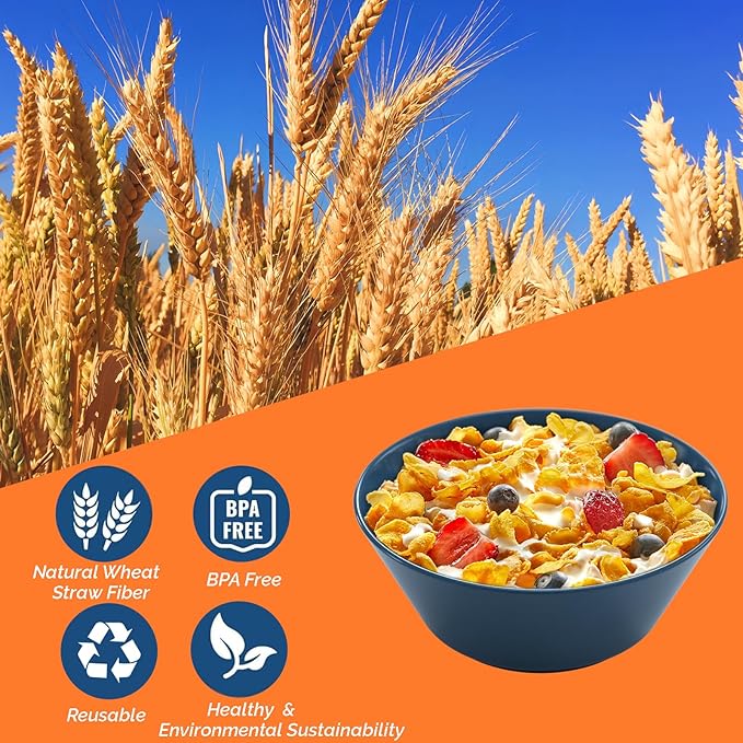 32 Ounce Cereal Bowls, Unbreakable Wheat Straw Fiber Bowl, Lightweight Kitchen Bowls Microwave & Dishwasher Safe BPA Free Bowls, E-Co Friendly Bowls Set for Cereal, Salad,Oatmeal, Soup,Snacks -6 Color