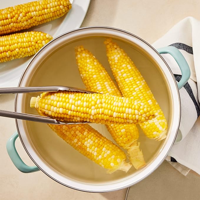 Martha Stewart Thayer 12-Quart Enamel on Steel Scratch-Resistant Stock Pot with Lid – Martha Blue – Durable Large Capacity Pot for Soups, Stews & Boiling
