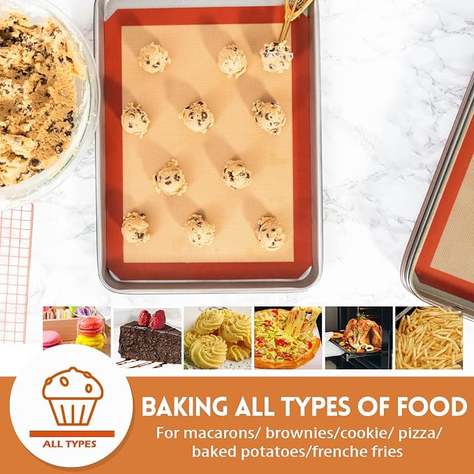 STATINT Silicone Baking Mat, Nonstick Half Sheet Baking Mat, Set of 2 | Premium Food Safe, Dishwasher Safe, Non Slip for Cookie Oven Reusable Mat, 16.5" x 11.6"
