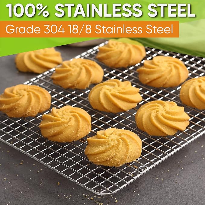 Spring Chef 8.5" x 12" Stainless Steel Cooling Rack for Baking, Set of 2 | Heavy Duty Oven Rack for Kitchen, Oven Safe Wire Rack for Baking, Fits Small Quarter Sheet Pan, Dishwasher Safe