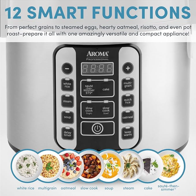 Aroma Housewares AROMA® Professional 20-Cup (Cooked) / 5Qt. Digital Rice Cooker, Steamer, and Slow Cooker Pot with 10 Smart Cooking Modes, Including Sauté-then-Simmer®