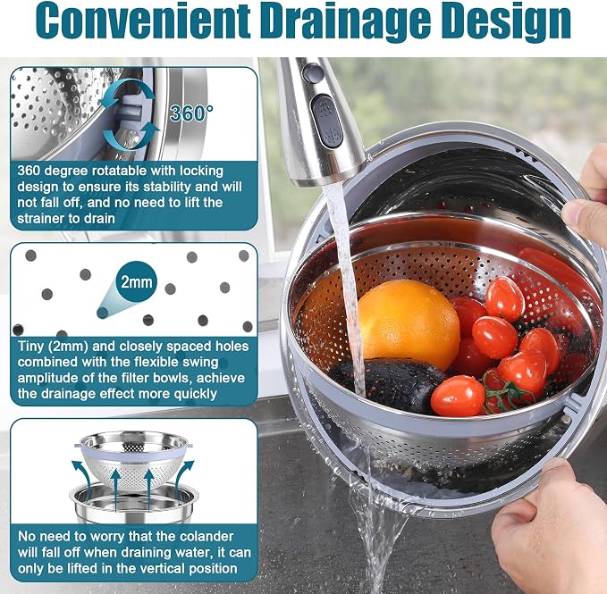 TeamFar Mixing Bowls with Colander, Stainless Steel Salad Bowls, Blue | 4.6/ 3/ 1.5 QT Nesting Bowls Rotatable Fruit Strainer, with Lids & 3 Graters, Non-Slip Bottom & Visible Lid, Dishwasher Safe