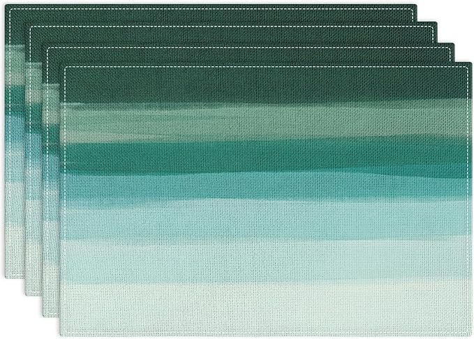 Emvency Farmhouse Placemats Set of 4, 12x18 Inch, Abstract Teal Striped | Modern Green Art Painting Table Mats for Outdoor Home Party Kitchen Dining Decoration