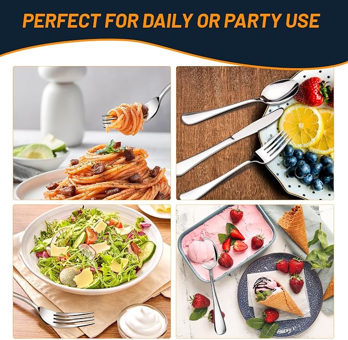 NICE KITCHEN Silverware Set, 40 Piece Stainless Steel Cutlery Sets for 8 | Heavy Duty Flatware, Mirror Polished Forks Spoons and Knives Set, Reusable Utensils for Home Kitchen, Dishwasher Safe