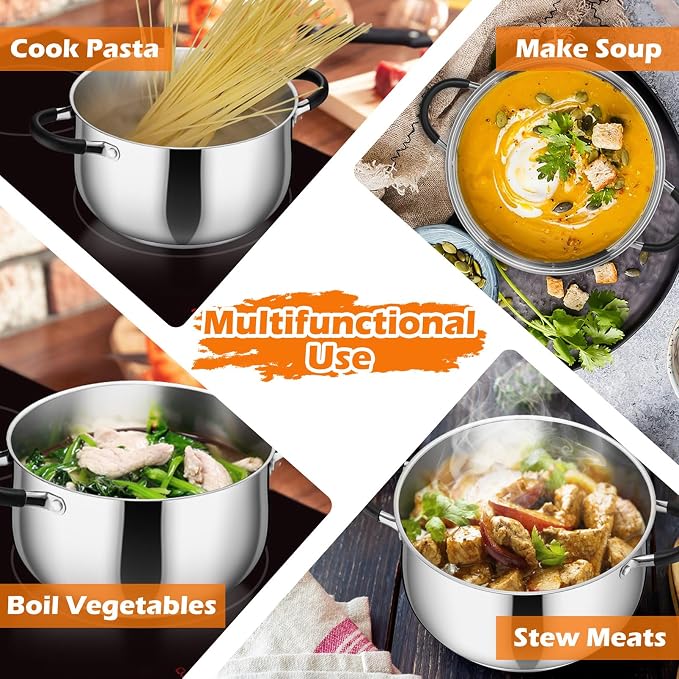 P&P CHEF 5 Quart Stainless Steel Stock Pot, Cooking Pot with Visible Lid | For Soup Pasta, Tri-Ply Bottom & Dual Heatproof Handles, For Induction Gas All Stoves, Non-Toxic & Dishwasher Safe