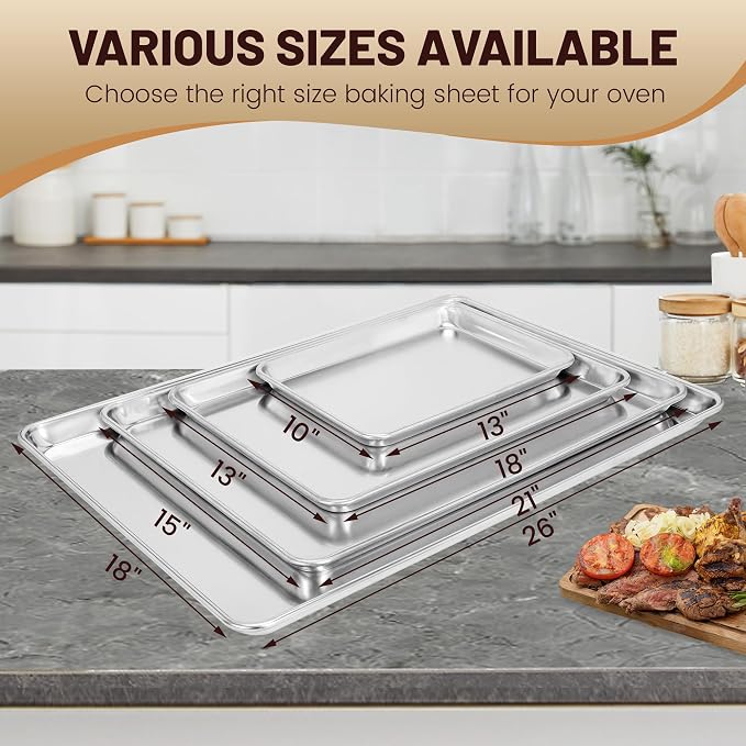 BIEAMA 6 Pack Half Size Baking Sheet Pan, Aluminum Commercial Pan 18" x 13" | Heavy Duty Baking Pan for Oven Freezer Bakery Hotel Restaurant