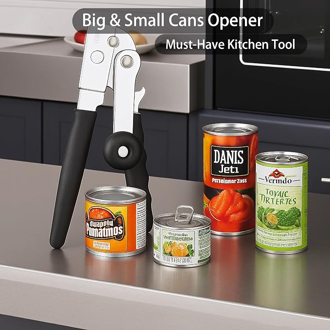 Manual Can Opener Heavy Duty Smooth Edge for Seniors Arthritis, Long Handle | stainless steel,magnetic lids lifting,built-in beer opener,comfortable grip,smoothly cutting,kitchen & picnic tool,all cans