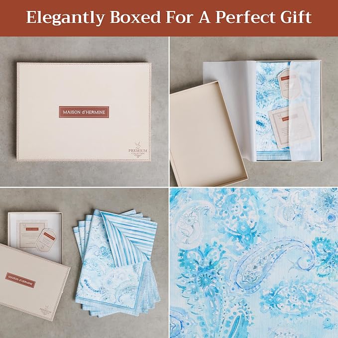Maison d' Hermine Placemats Set of 4 Reusable 100% Combed Cotton (13"x19") | Cloth Place Mats Washable Table Mats for Kitchen Dining Party Wedding Hotel Home Restaurant Spring Summer - Paisley Blues