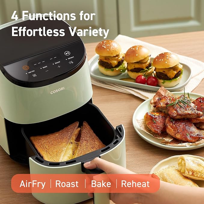 Cosori Lite 2.1 Qt Small Air Fryer, Ceramic Coating, 4-in-1, 97% less oil | Ideal for dorms, apartment, RVs, Quiet, Touch control, Air Fry, Bake, Roast, Reheat, Dishwasher-Safe Basket, Max 400℉