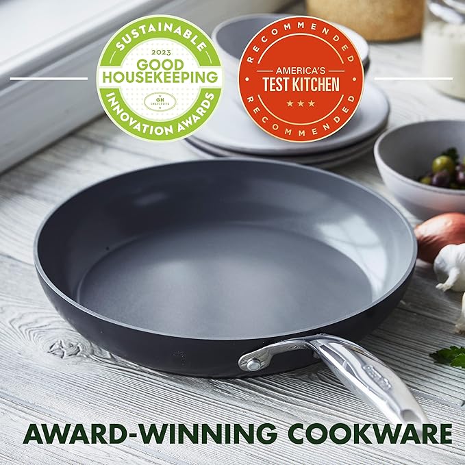 GreenPan Valencia Pro Hard Anodized Healthy Ceramic Nonstick 10" Frying Pan Skillet, PFAS-Free, Induction, Dishwasher Safe, Oven Safe, Gray | PFAS-Free Nonstick Skillet, Induction Ready, All Stovetop Compatible, Eggs & Omelets, Dishwasher Safe, Oven Sa...