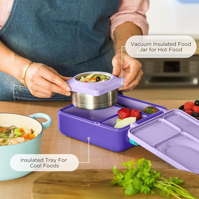 Omie OmieBox Kids Insulated Leakproof Bento Lunch Box with Food Jar (Purple Plum)