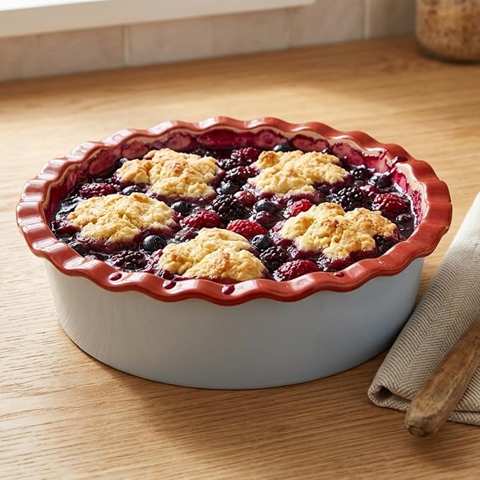 9 Inch Ceramic Pie Pan for Baking - 60 OZ Deep Stoneware Baking Dish -Oven to Table Farmhouse Style Pie Plate for Apple Pie,Tart, Quiche, Chicken Pot Pie(Sky Blue)