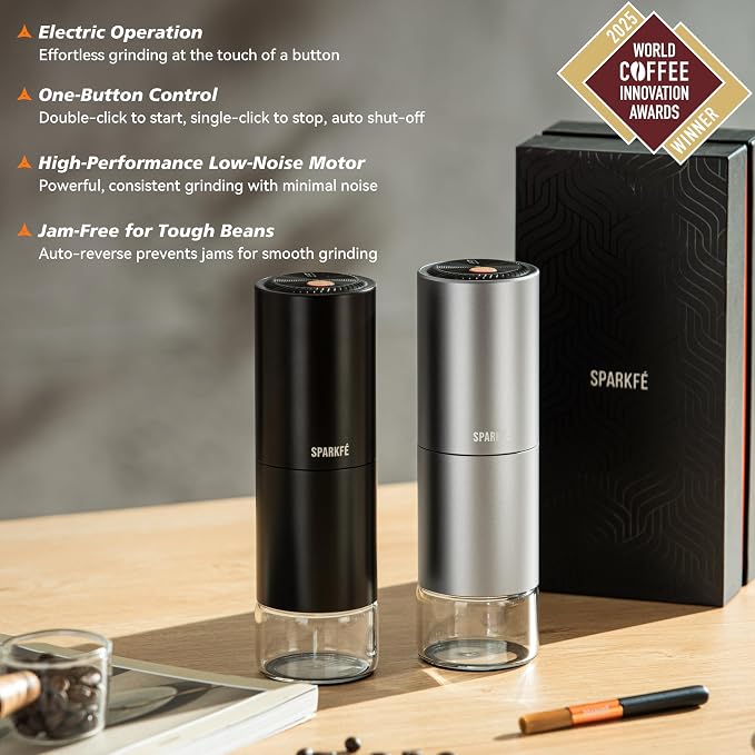 Portable Electric Coffee Grinder, Rechargeable Handheld Grinder with Stainless Steel Conical Burr, Adjustable Grind Settings, for Espresso, Moka, Pour Over, French Press, Cold Brew, Obsidian