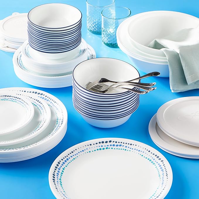 Corelle Dinnerware Set (4pc Set, Ocean Blues)-Set for 4 | Includes 4 x Dinner Plates | 80% Recycled Glass | 3 X More Durable, Half the Space & Weight of Traditional Ceramic