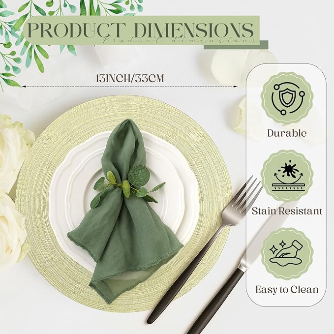 Geosar Disposable Paper Placemat Cotton Woven Look 13'',100 Pcs,Light Green