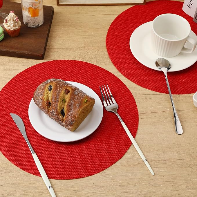 12 Pcs Red Burlap Round Placemats, Christmas Table Mats | Jute Fiber Placemats, 11.8 Inch, Heat Resistant Non Slip, Holiday Weddings Birthday Party, Kitchen Dining Tables