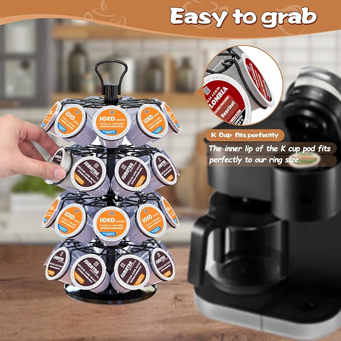 K Cup Holder,4-Tier Coffee Pod Holder Storage Organizer Stand,Holds 36 Pods | K Cup Carousel, 360°Rotating K Cup Organizer, Space-Saving for Countertop, K Cups Holder Easy Assembly, Glossy Black Finish