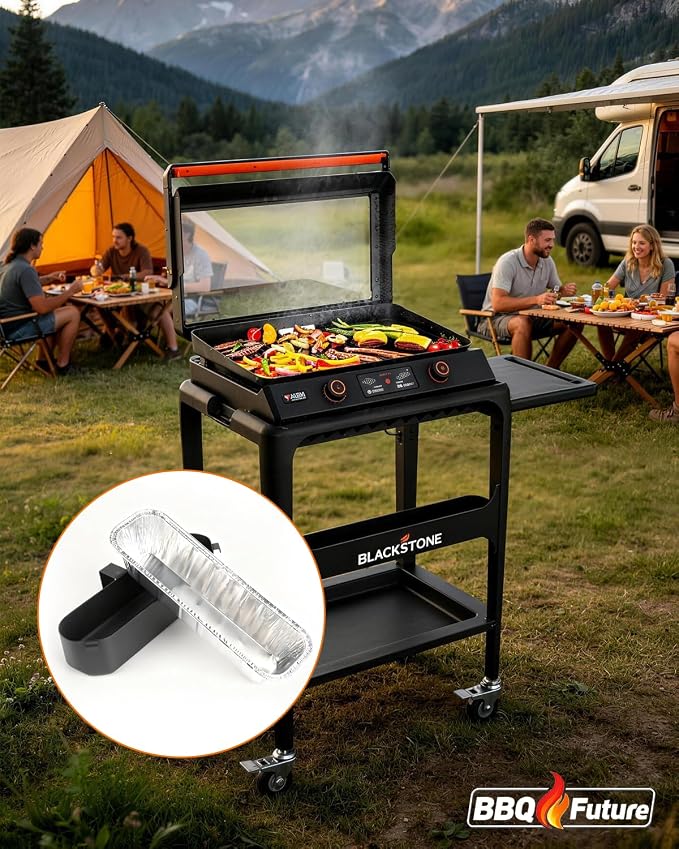 BBQ Future Grease Cup with 20 Pack Aluminum Foil Liners for Blackstone 22 Inch Electric Griddle, Grease Catcher Drip Pan Tray Replacement for 17" & 22" Electric Griddle Models 8001, 8003, 8000, 8005